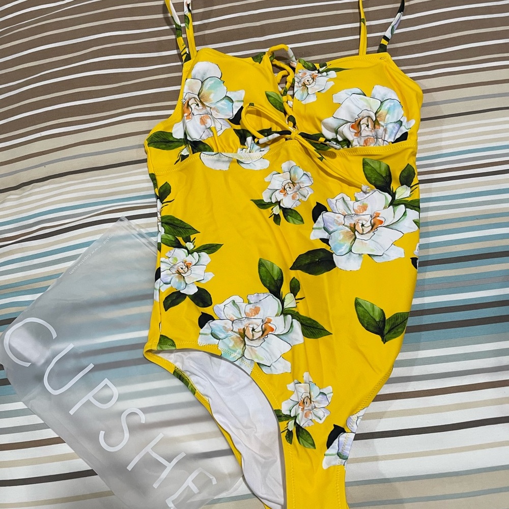 Yellow floral one piece swim suit-NWT